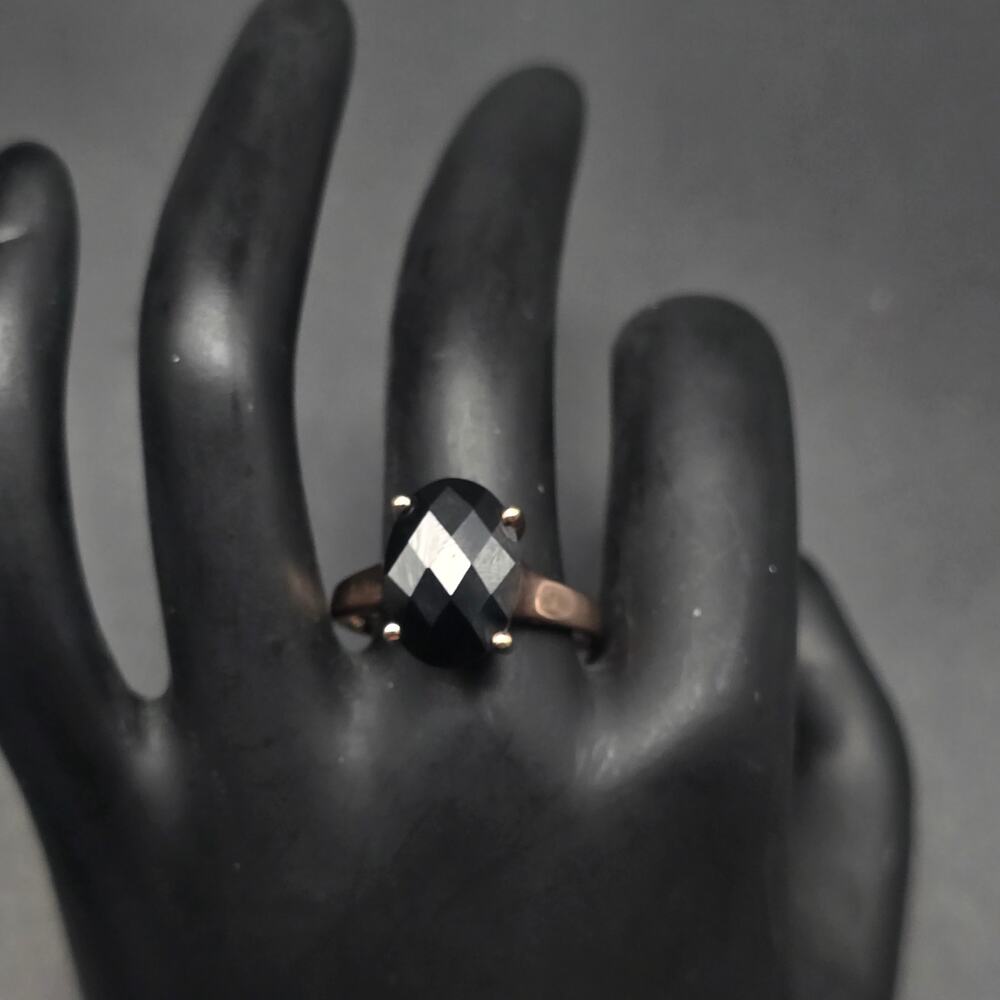 TGGC 925 Faceted Black Tourmaline Ring Rose Gold Tone Sterling Silver Size 9